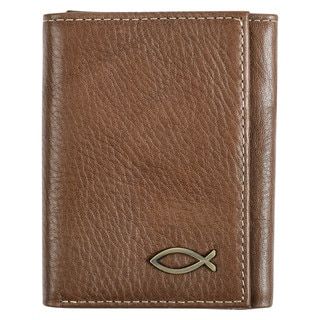 Ichthus Fish Brown Genuine Leather Trifold Wallet