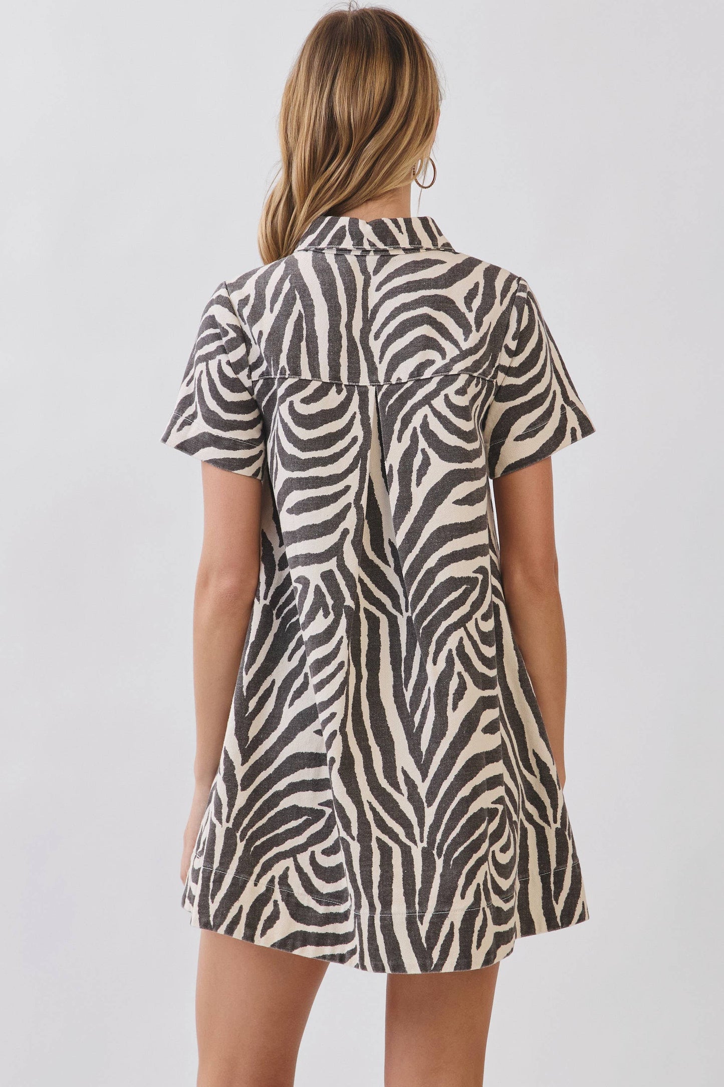 CD07293-Zebra Print Button Down Collared Mini Dress