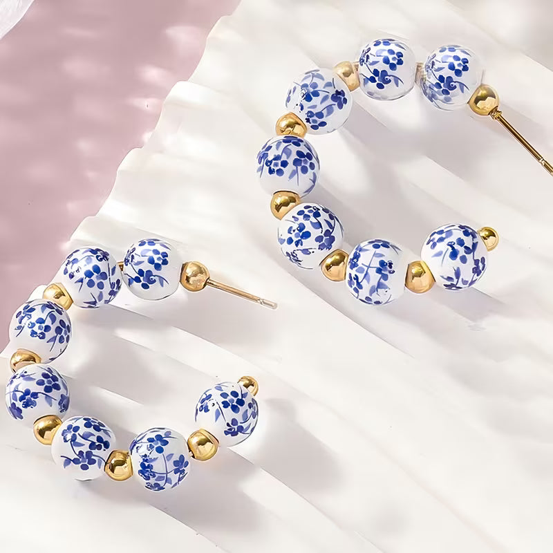 VINTAGE BLUE AND WHITE CERAMIC EARRINGS