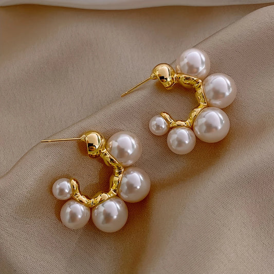 Elegant Faux Pearl C-Hoop Earrings