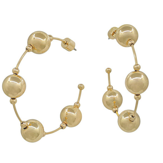 Water Resistant 2" 10MM Beaded Gold Hoop Earring