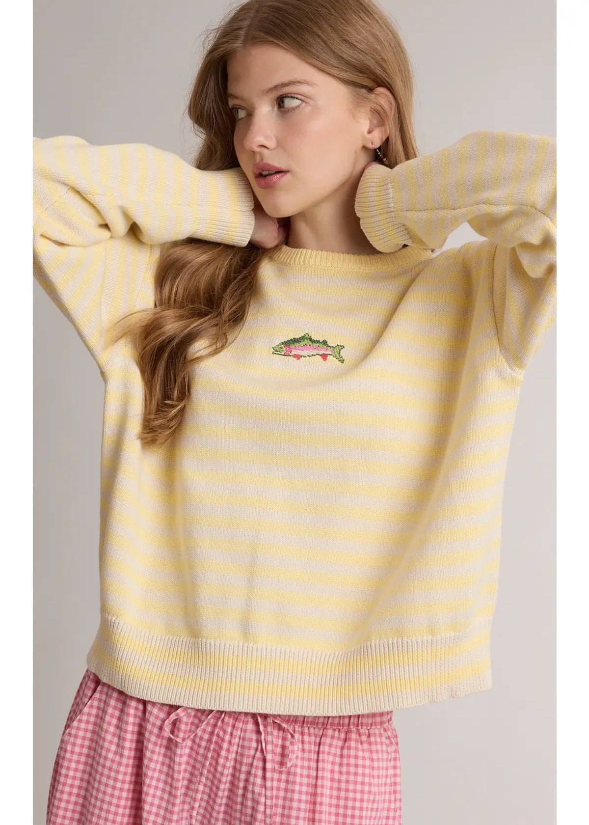 STRIPED FISH SWEATER - LEMON/CREAM