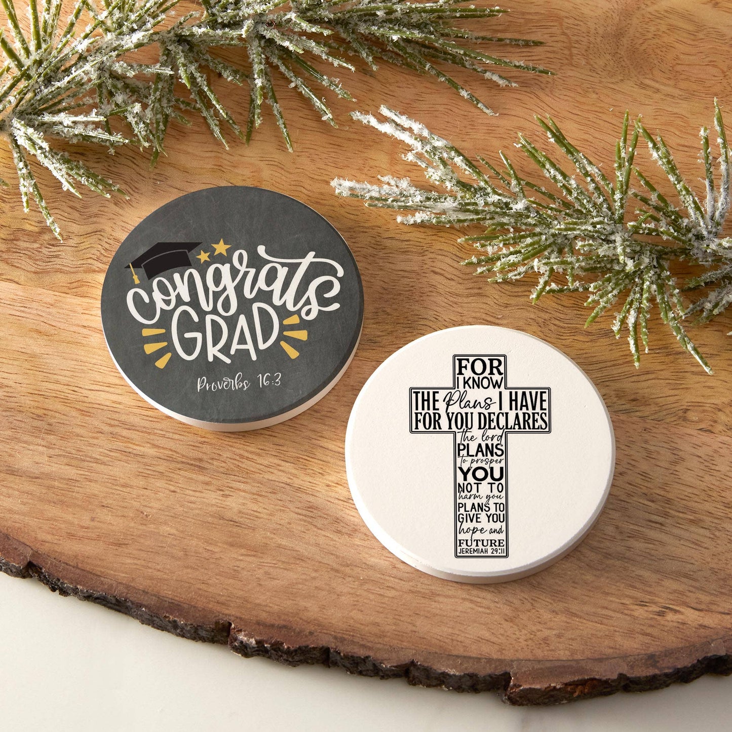 Car Coaster 2-Pack Kalia Lane-Congrats Grad & For I Know The Plans