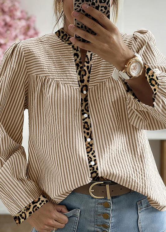 AMY TOP - BROWN STRIPE LEOPARD PATCHWORK