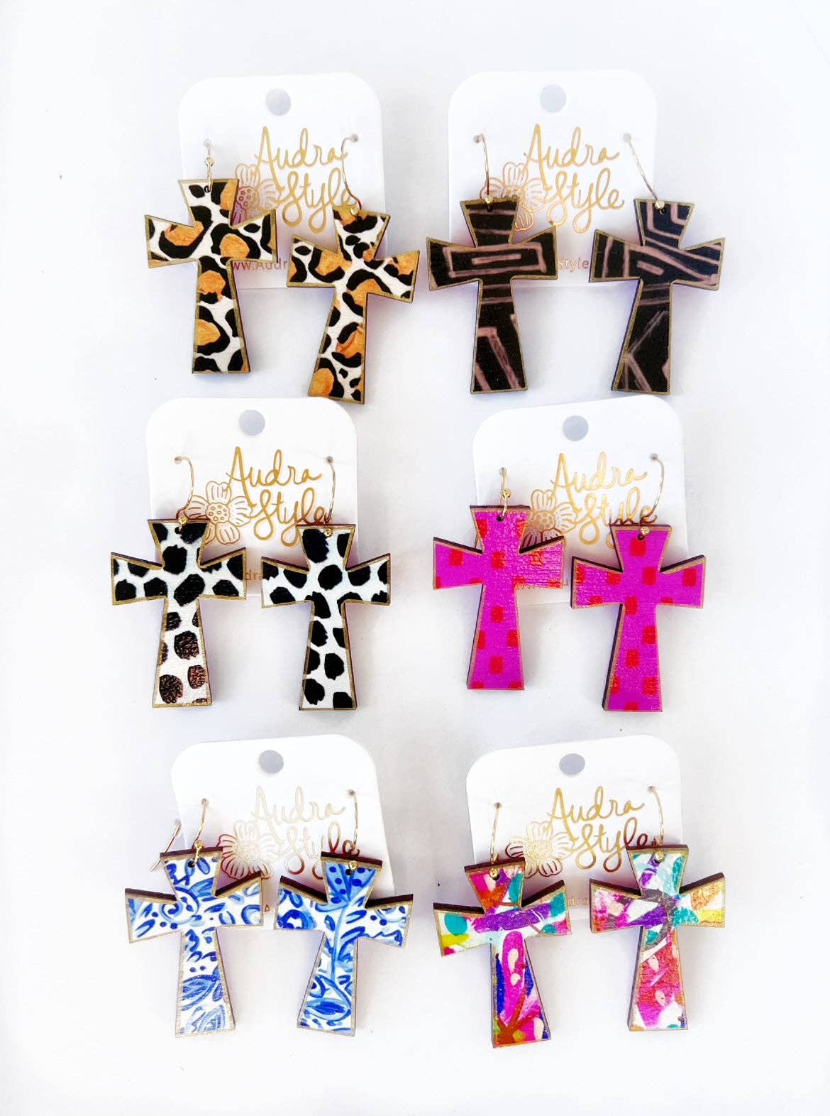 Cross Dangle Earring- Abstract Print-Religious