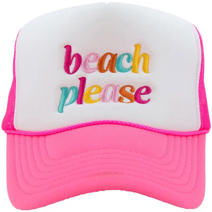 TRUCKER HAT-BEACH PLEASE HOT PINK
