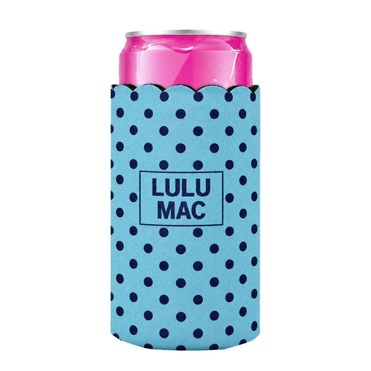 Slim Can Koozie Light Blue/Navy Dot