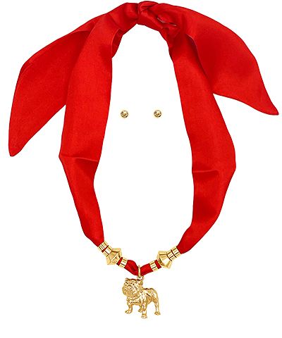 Bulldog Pendant Scarf Necklace RED