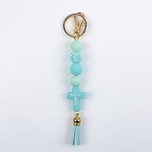 Single Colorful Beaded Tassel Keychain - MINT GREEN