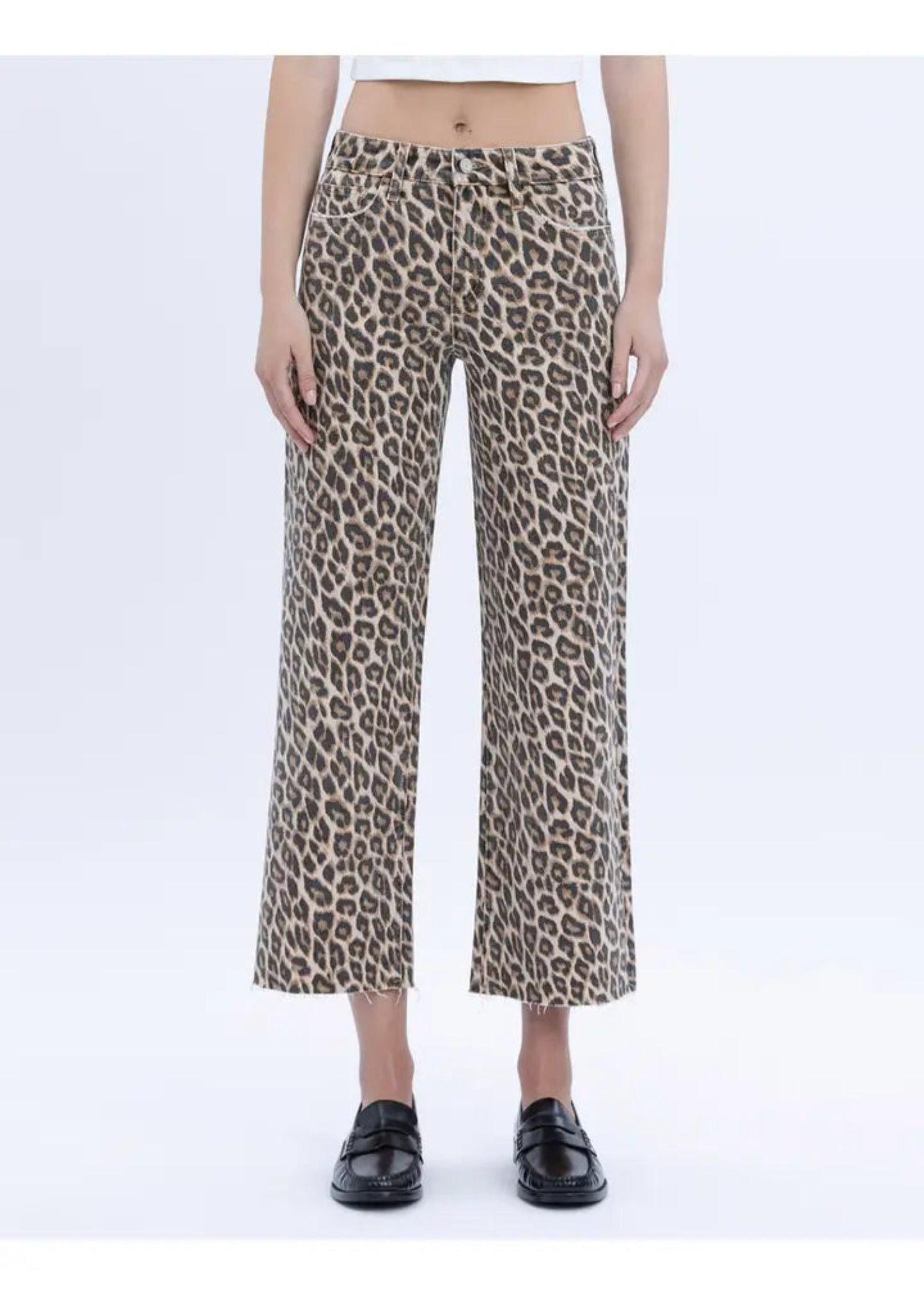 High Rise Animal Print Crop Wide Leg Jeans