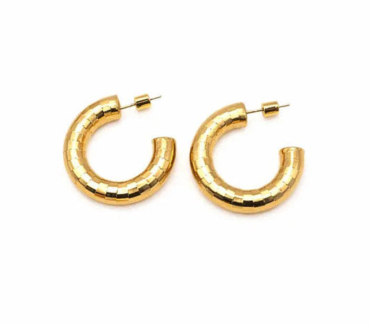 Allure 30mm Brushed Gold Patterned Hoop Earring