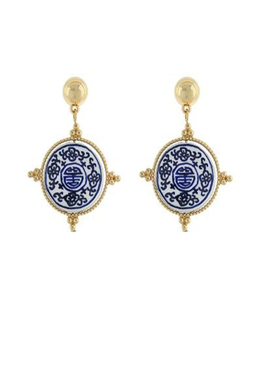 CERAMIC COIN DANGLE EARRINGS