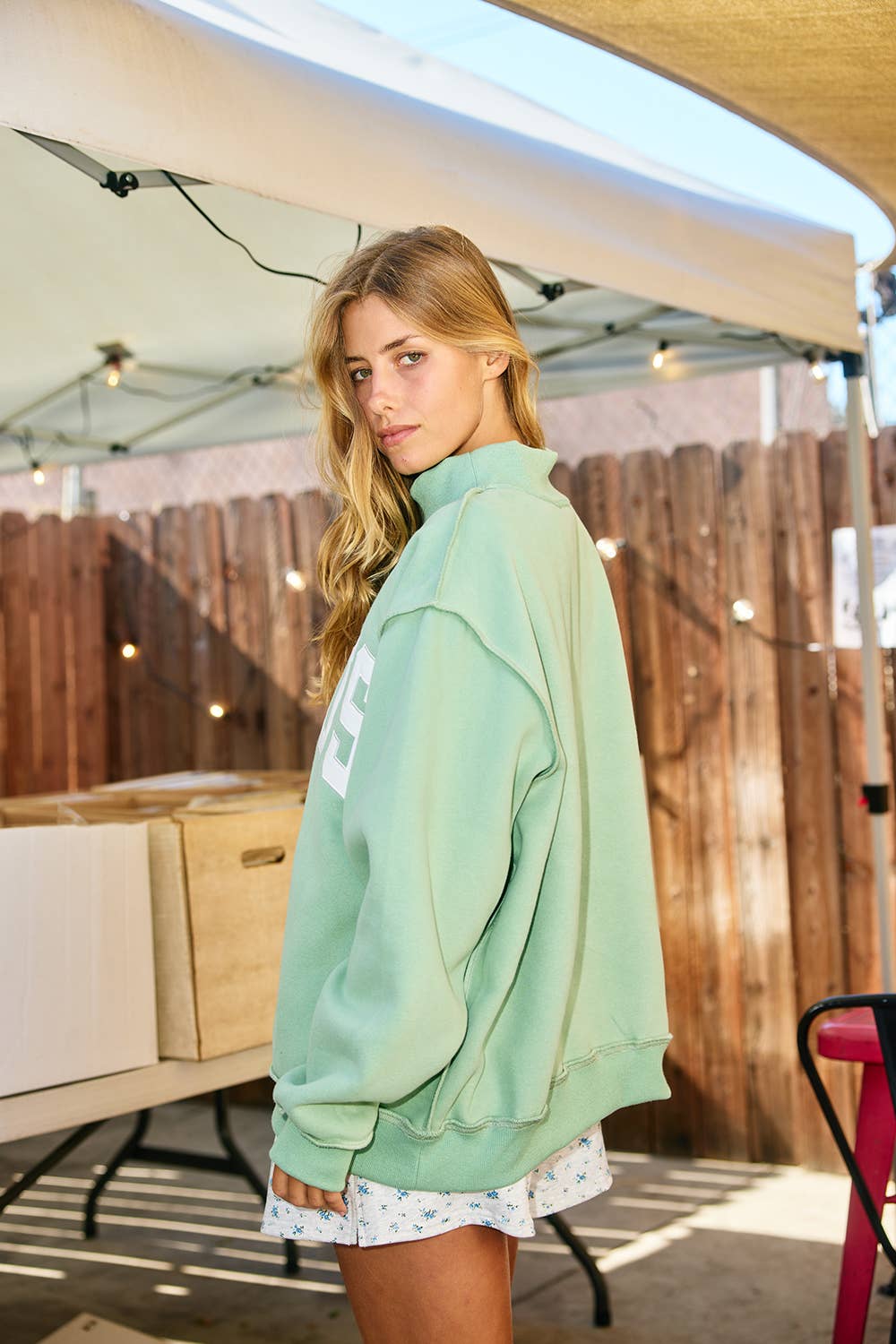 'JESUS' Embroidered Mock Neck Sweatshirt - Sage