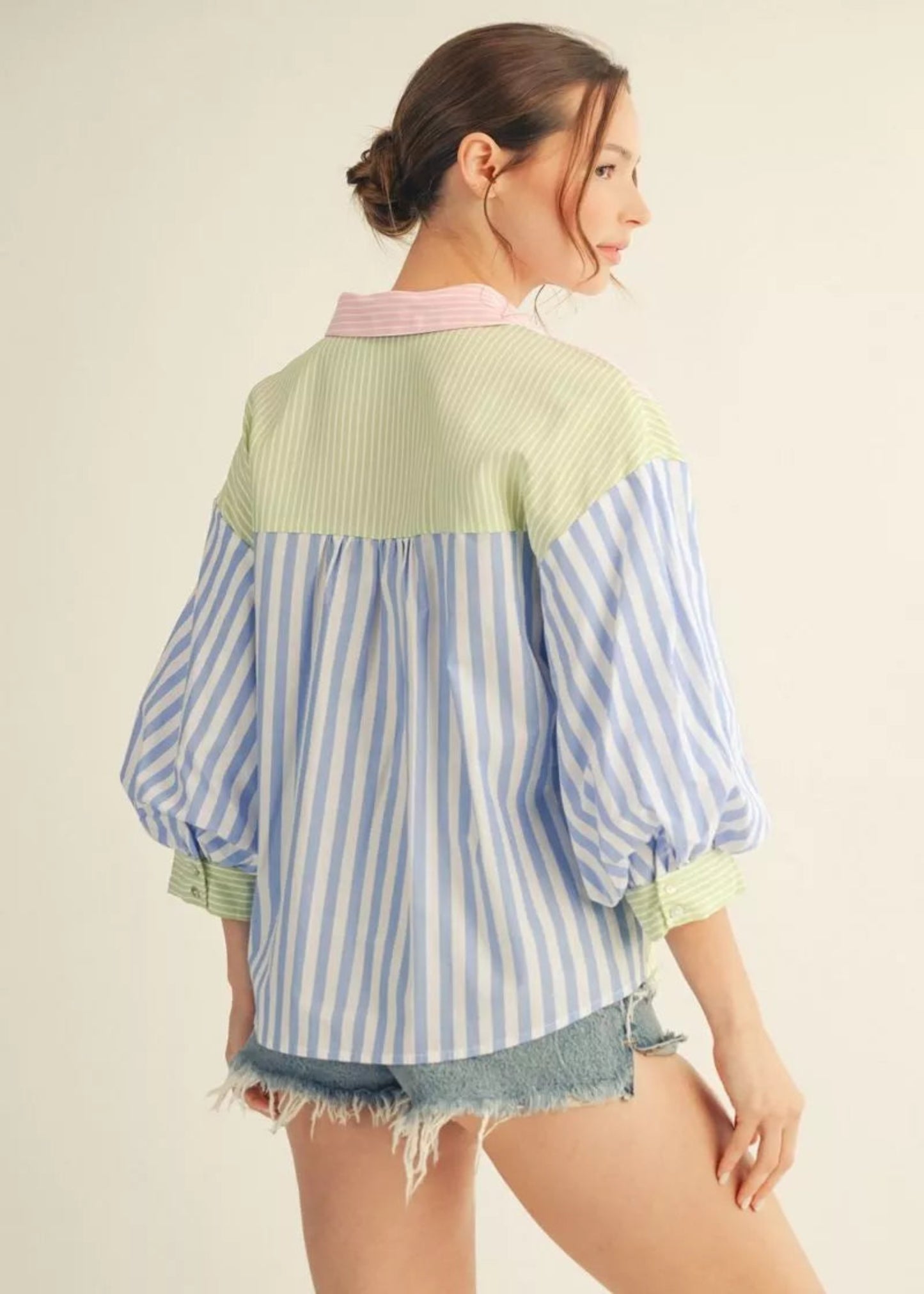 SHERBERT BUTTON UP - BLUE/PINK TOP