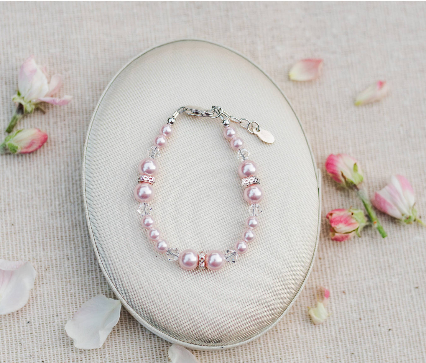 Girls Sterling Silver Pink Pearl Baby & Children's Bracelet Medium 1-5 Years