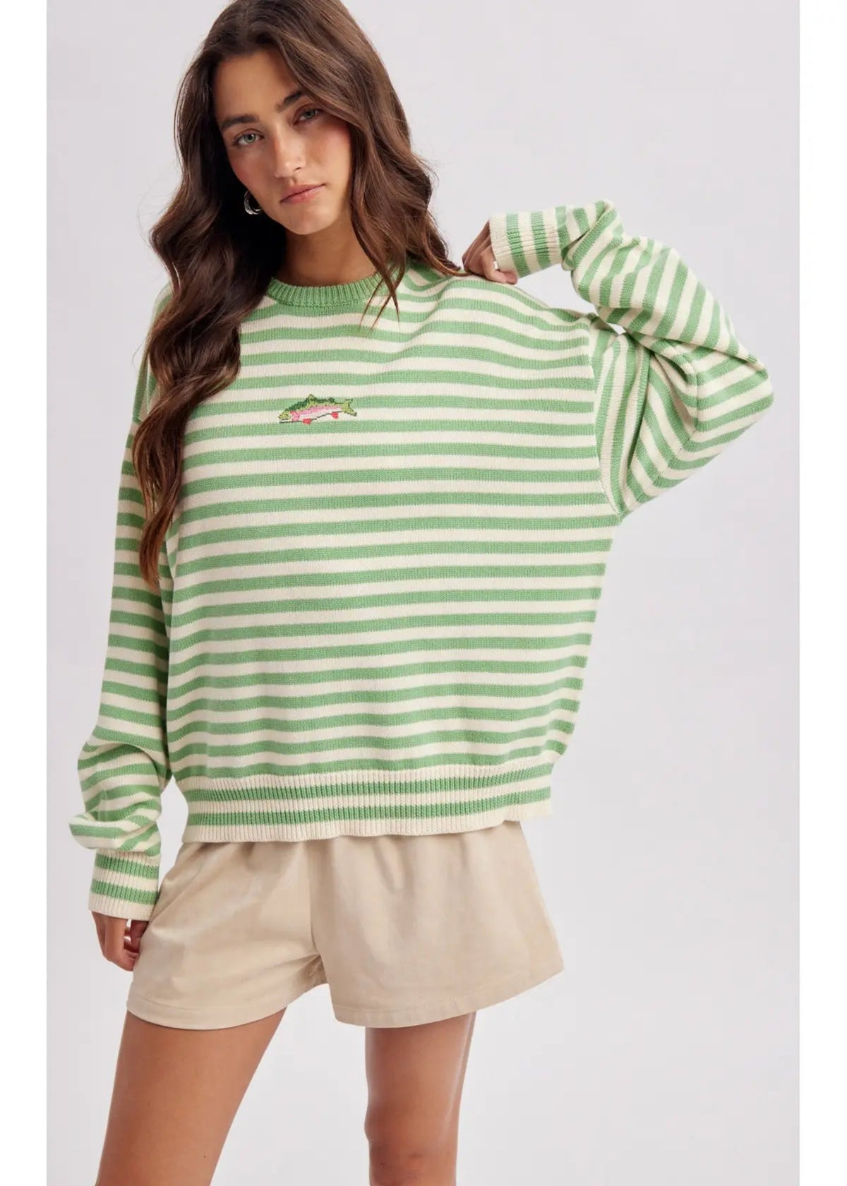 STRIPED FISH SWEATER - PISTACHIO/CREAM