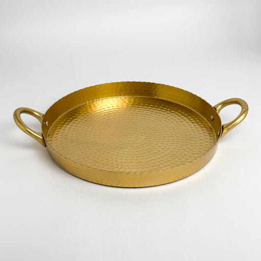 ALUMINUM GOLD ROUND TRAY WITH HANDLE