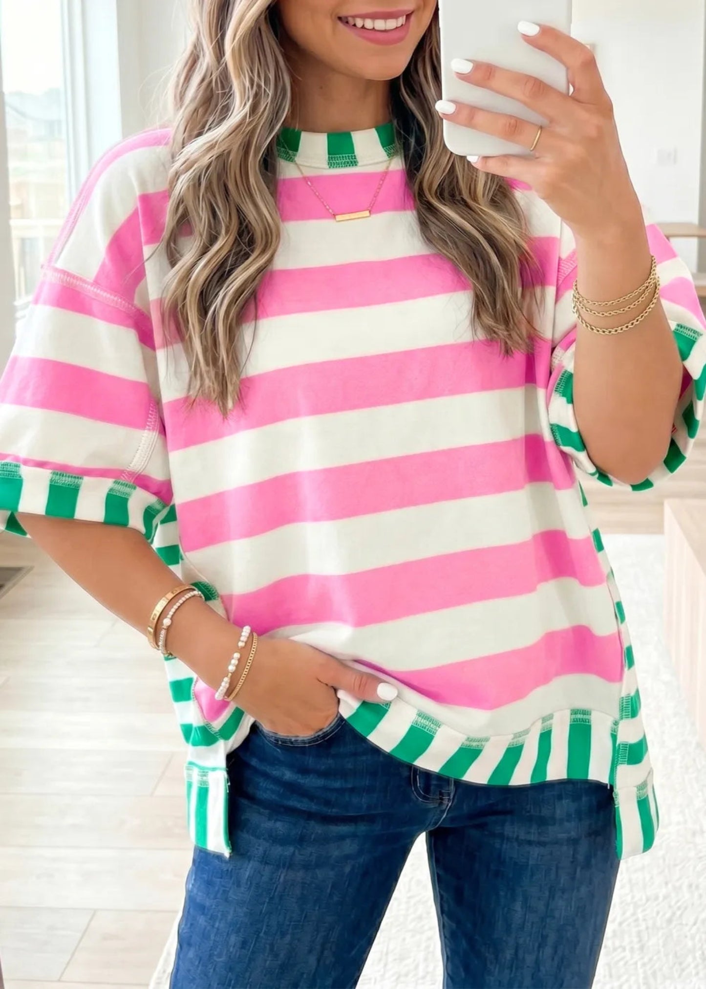 AVA GRACE TOP - PINK AND WHITE STRIPE