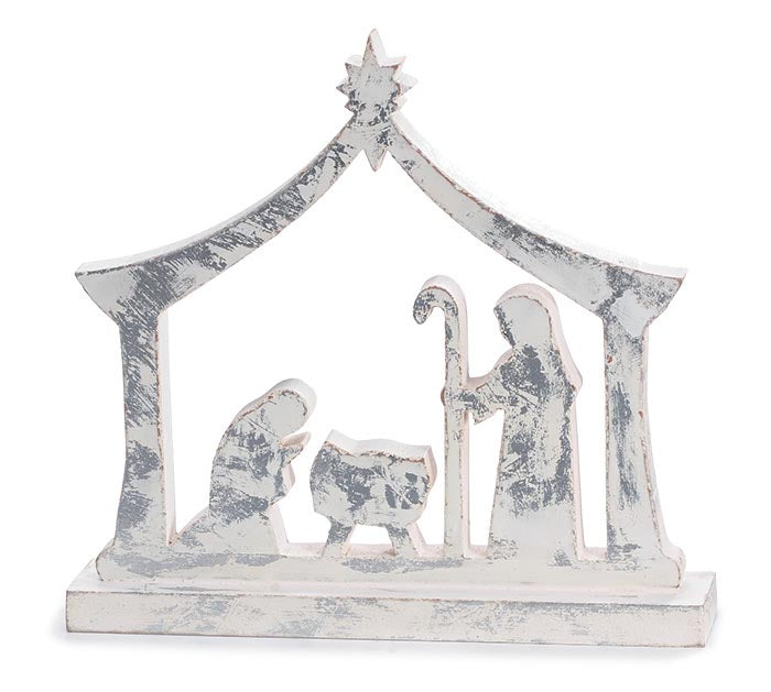 WOOD NATIVITY-SHELF SITTER-SILVER