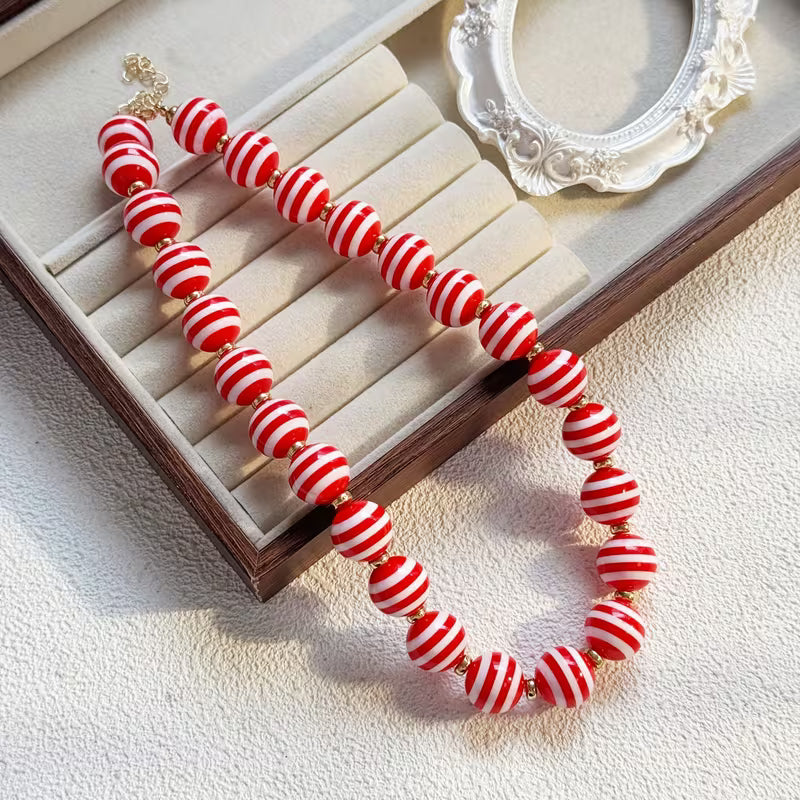 RED AND WHITE STRIPED NECKLACE