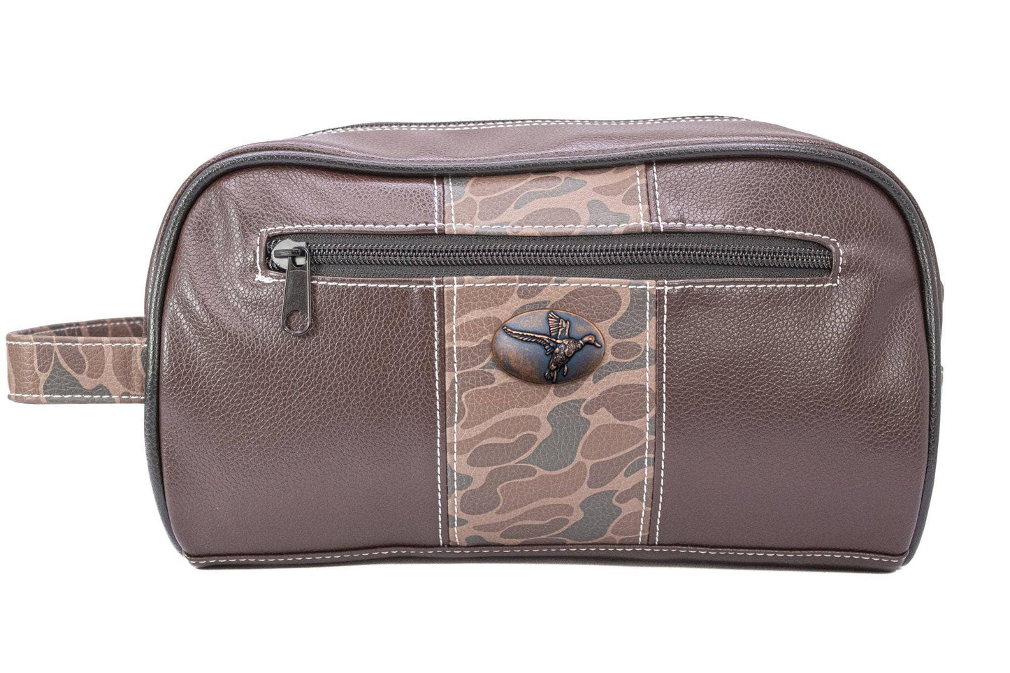 Mallard Brown Pebble Old School Camo Men's Toiletry Dopp Bag.
