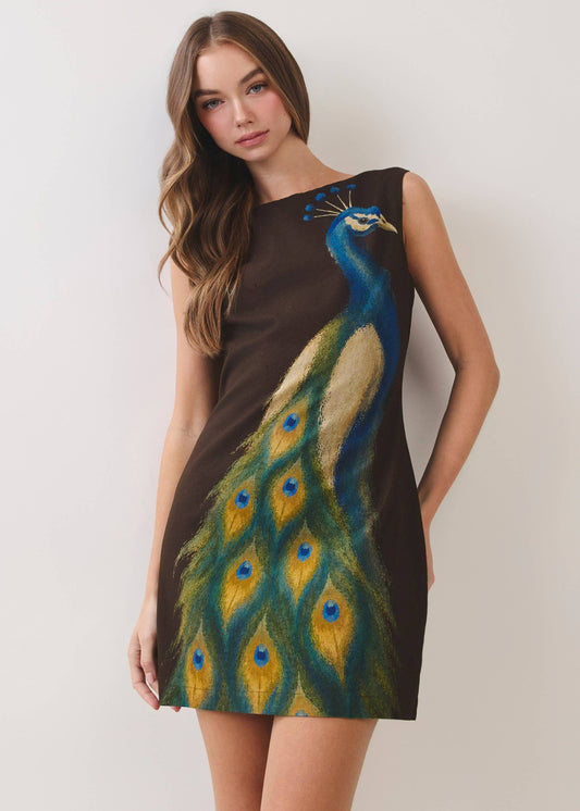 Peacock Print Mini Dress