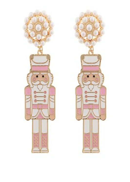 ENAMEL COATED METAL NUTCRACKER EARRING-LIGHT PINK