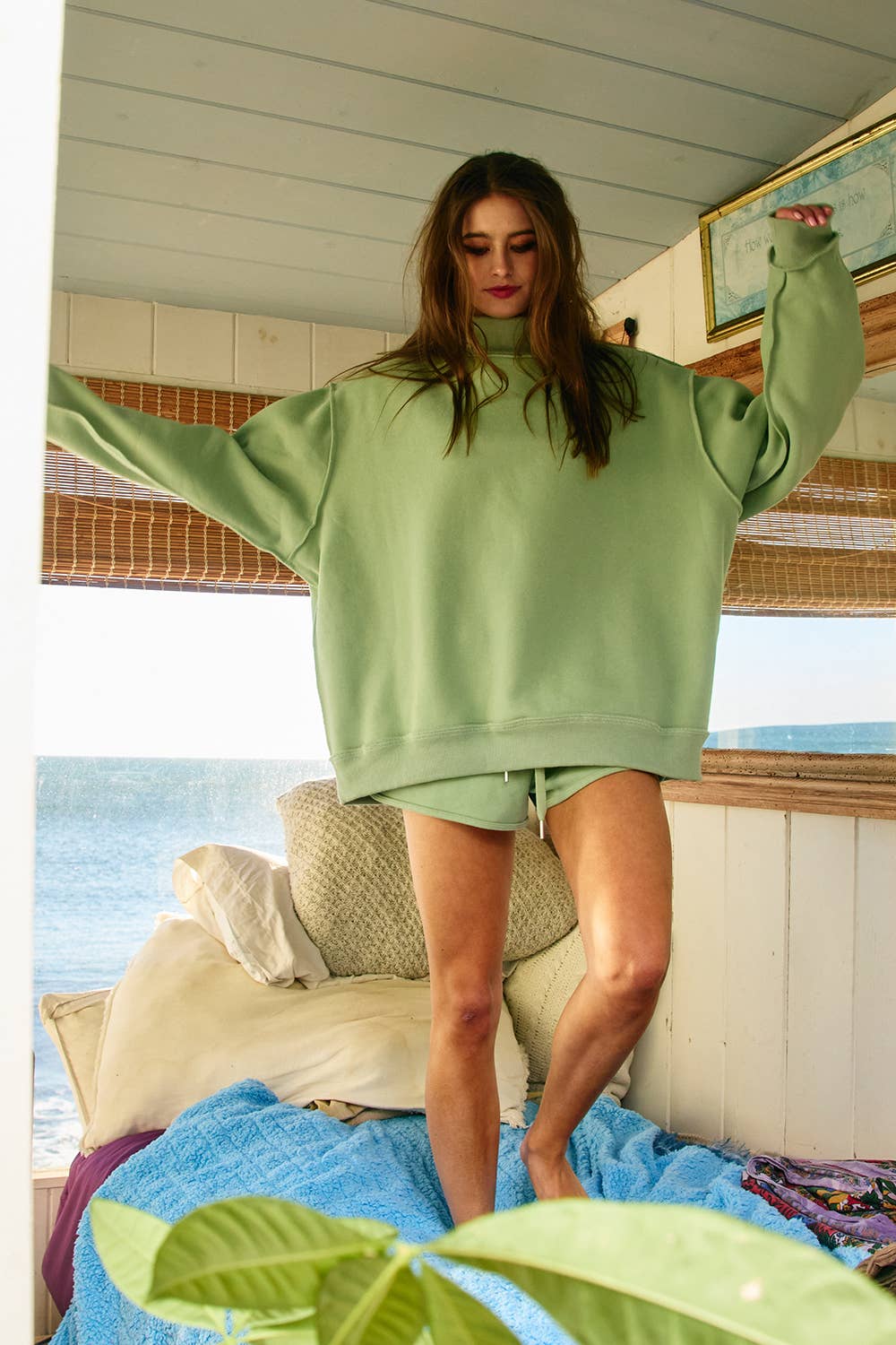 Solid Reversible Mock Neck Sweatshirt Top