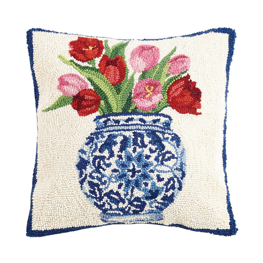 Chinoiserie Vase Tulips Hook Pillow - Sally Eckman Roberts