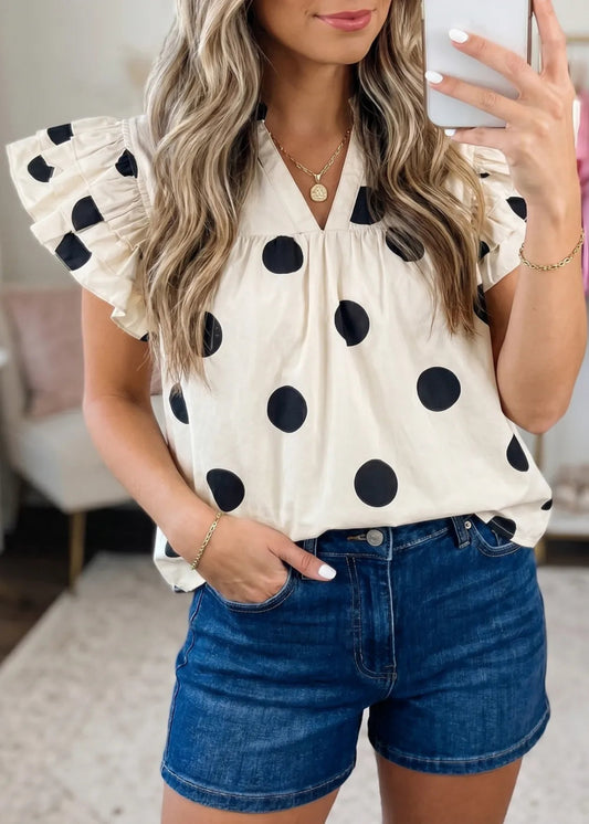 ALLISON TOP - APRICOT POLKA DOT