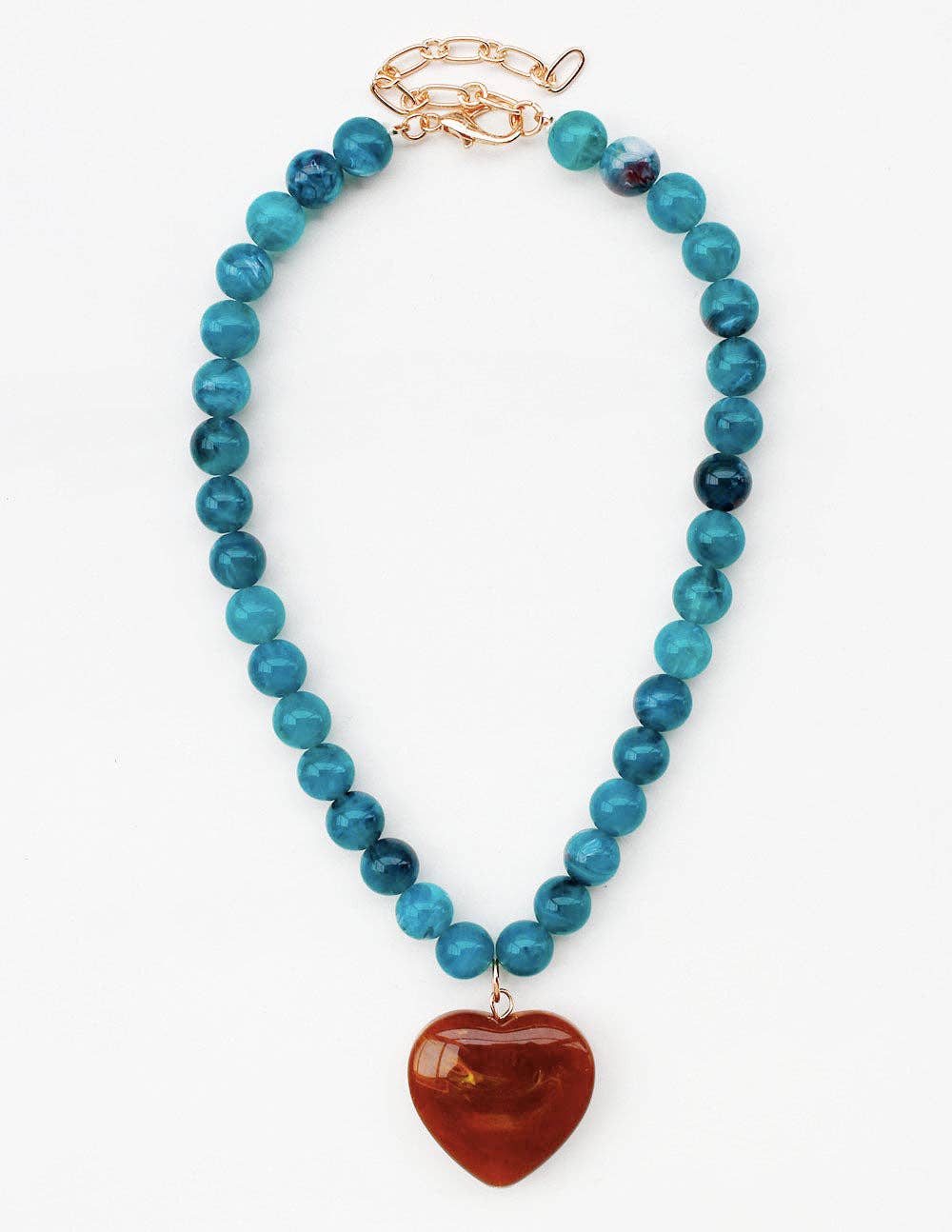 Blue Beaded with Brown Stone Heart 16"-18" Necklace