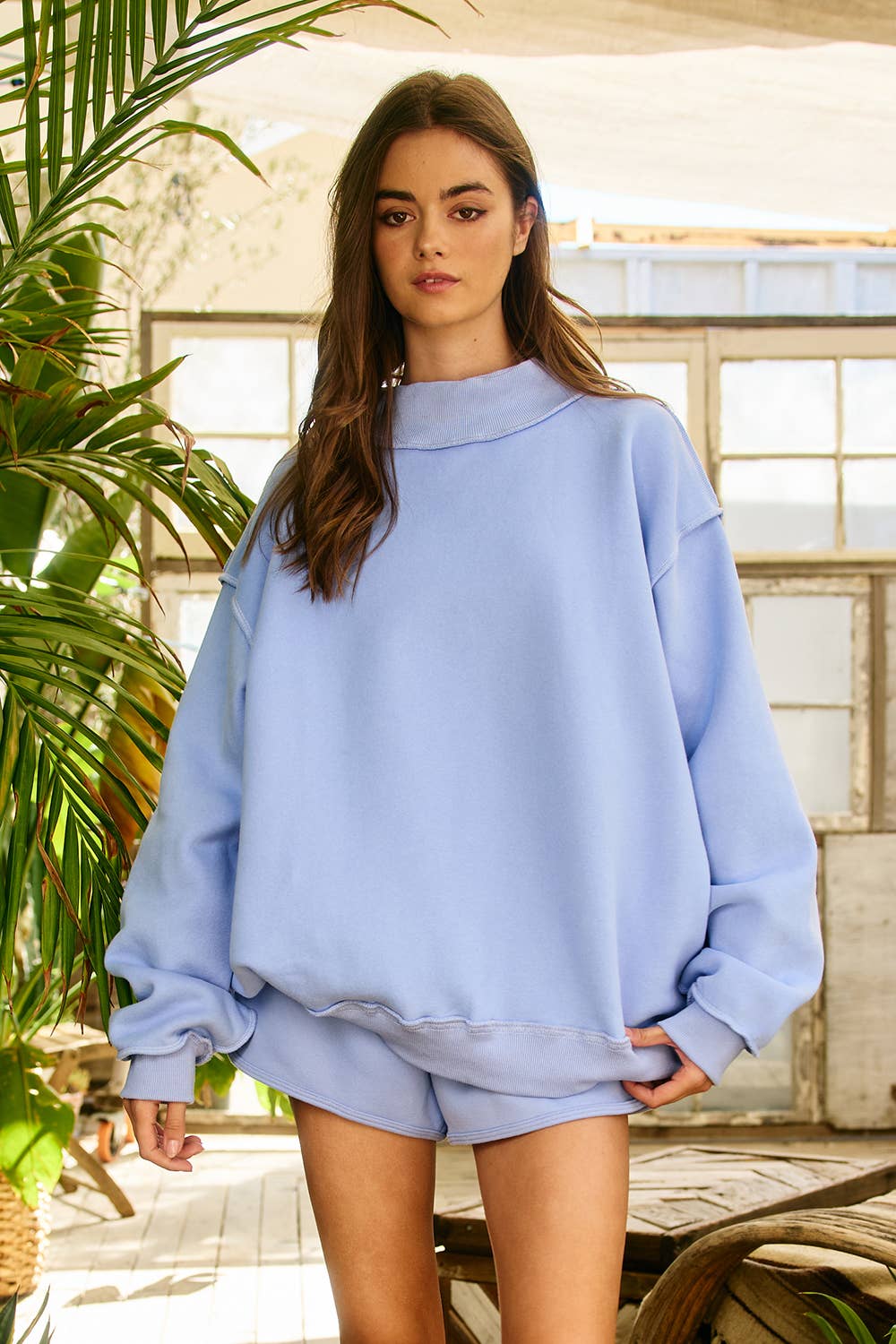 Solid Reversible Mock Neck Sweatshirt Top