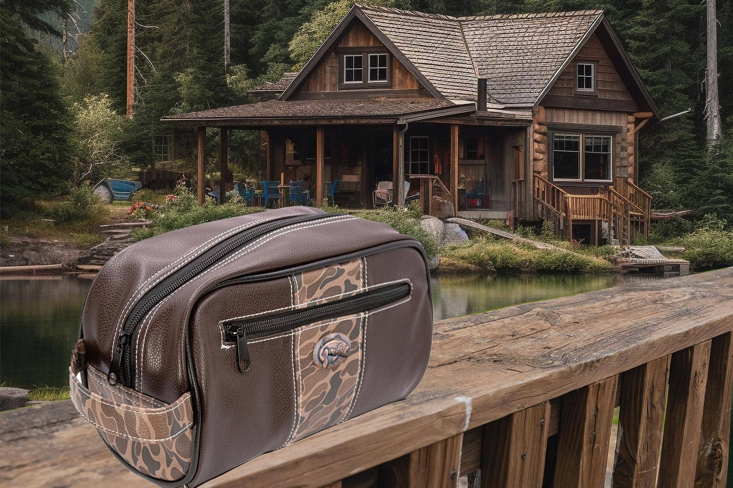 Bass Brown Pebble Old School Camo Men's Toiletry Dopp Bag.