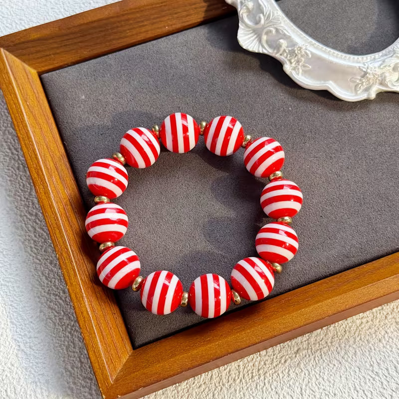 CANDY STRIPED THICK ROUND BRACELET - RED