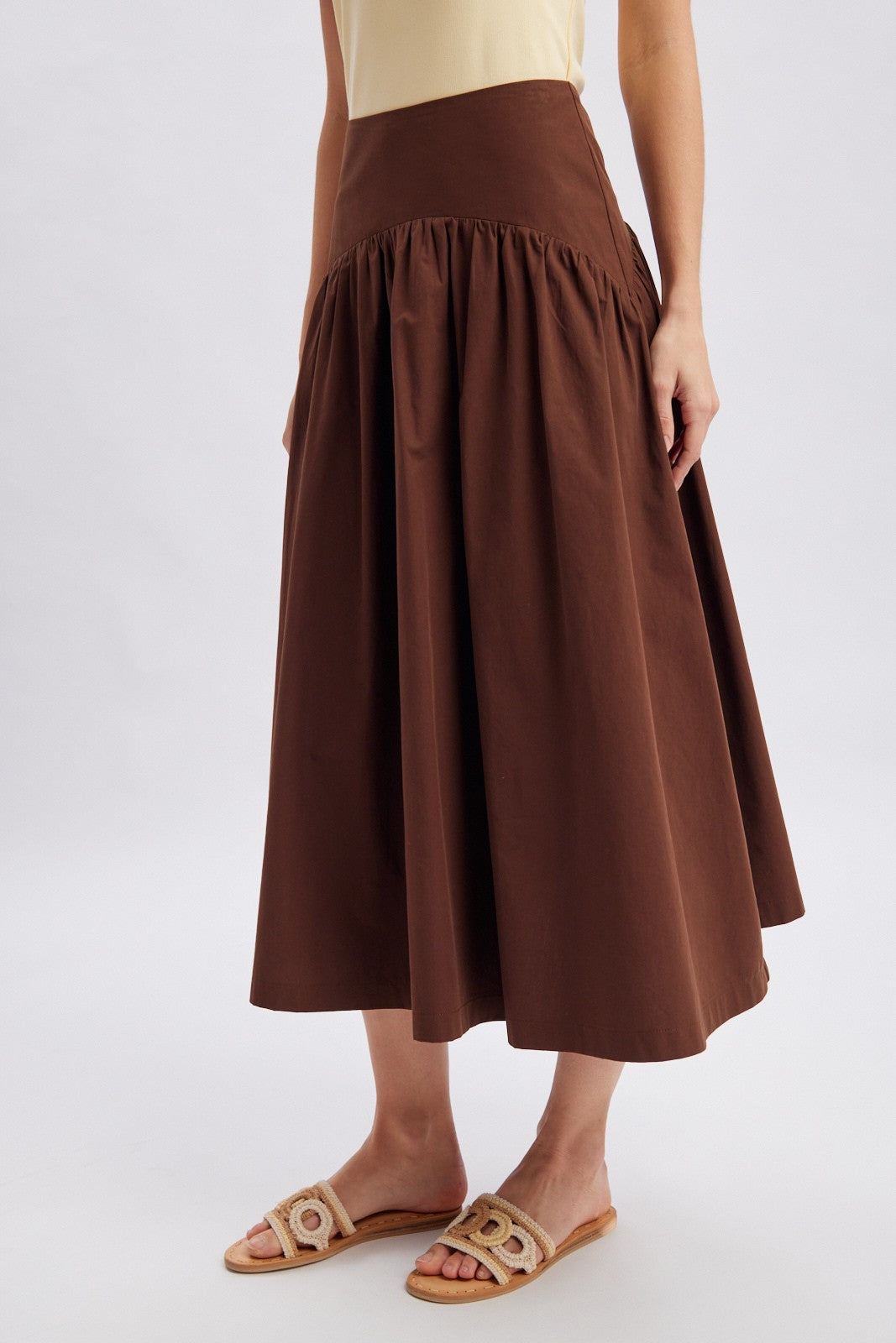 Cotton Drop-waist Midi Skirt