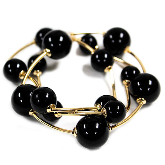 Black with Gold Ball Set of 2 Stretch Bracelets