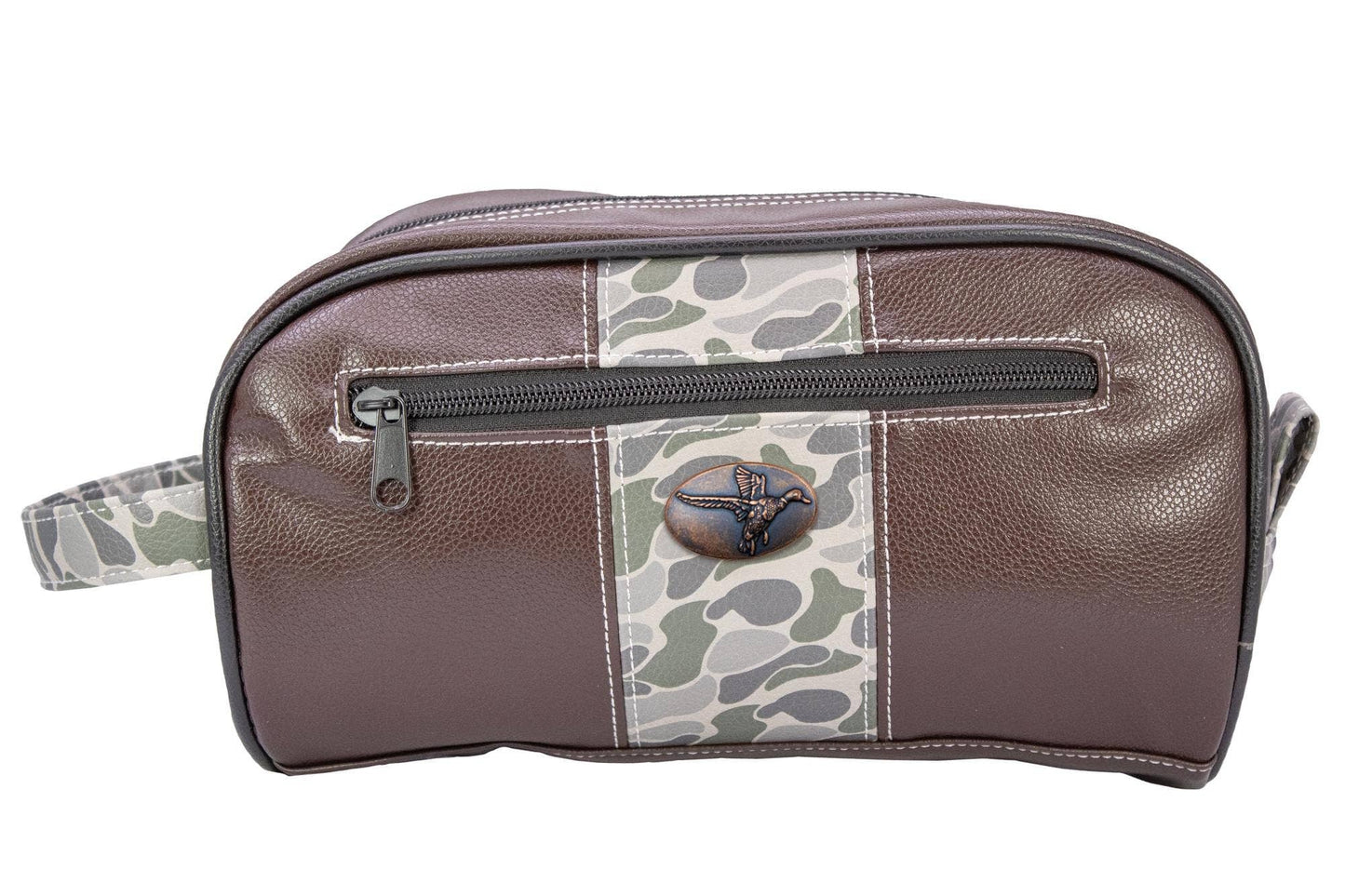 Mallard Brown Pebble Old School Camo Men's Toiletry Dopp Bag.