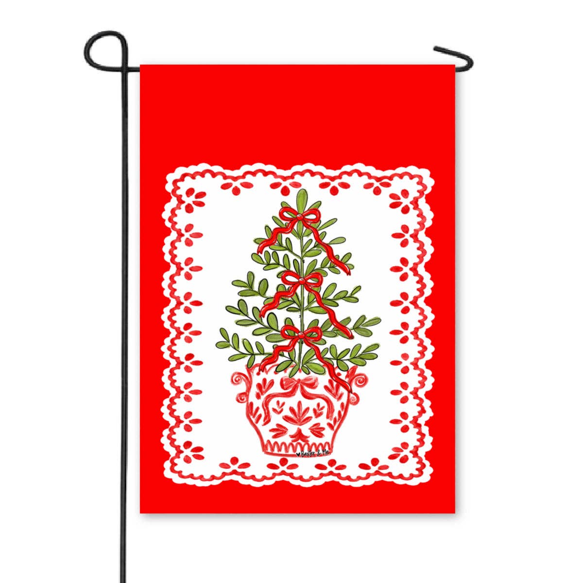 Red White Tree with Bows Garden Flag