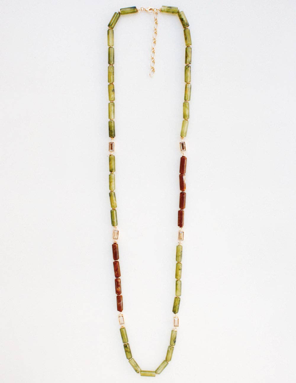 Olive Green and Brown Oval Stone Glass Beaded 32" Necklace