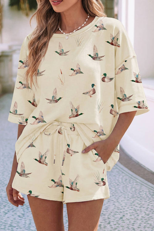 Shift High Waist Mallard Duck Print Short Sleeve Set