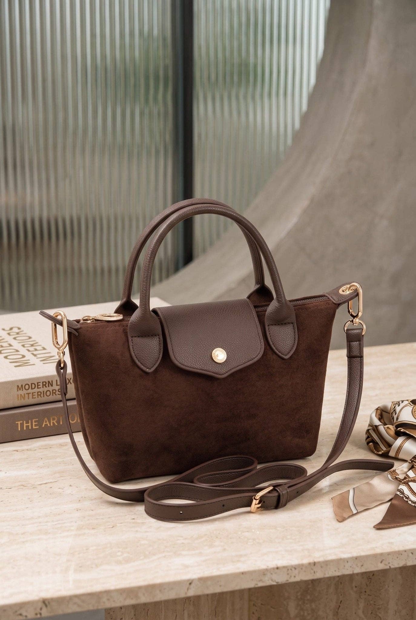 Britney Suede Double Handle Crossbody Bag