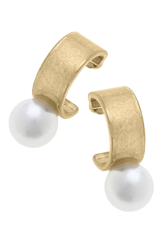 Brooklyn Pearl Chunky Hoop Earrings in Ivory & Worn Gold