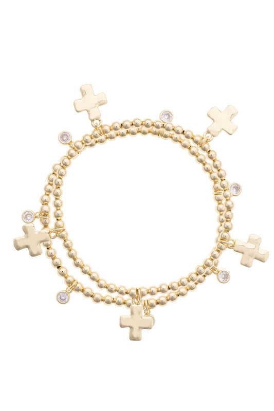 Annie Bezel Cross Ball Bead Stretch Bracelet Set of 2