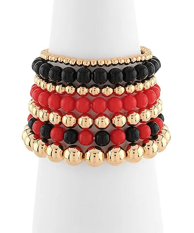 GAMEDAY BRACELET SET - RED BLACK AND GOLD