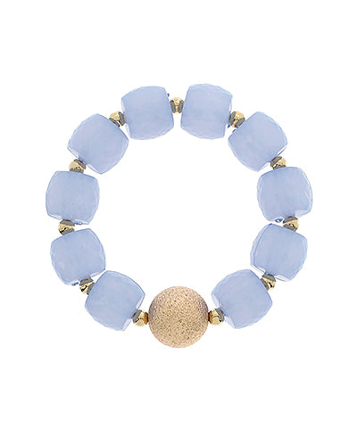 BALL ACCENT DIA CUT ACRYLIC BEAD BRACELET - LIGHTBLUE/GOLD