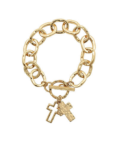 DOUBLE CROSS BRACELET - WORN GOLD