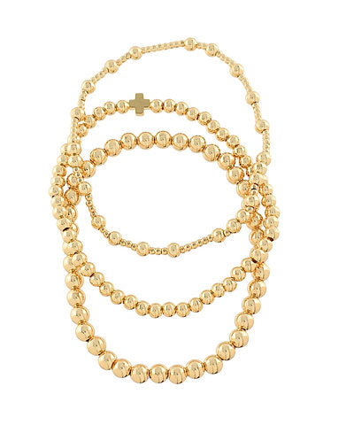 3 ROW CROSS AND BALL BRACELET - GOLD