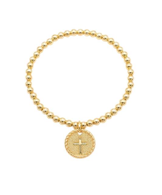 ROUND WITH CROSS  BRACELET - GOLD