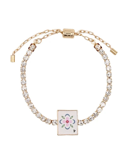 Mahjong Tile & Pave Chain Bracelet - Clear