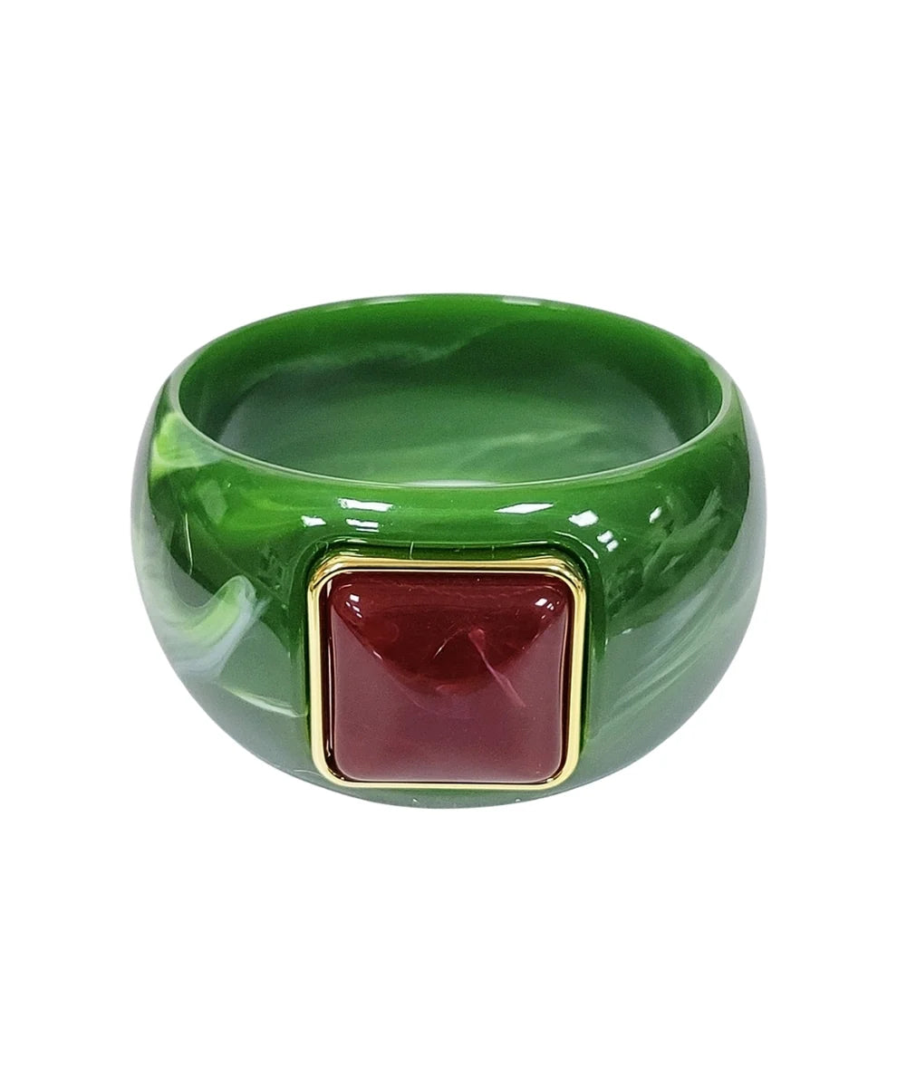 Graduated & Accented Square Stone Bangle - OLIVE & BURGUNDY